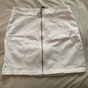 white zip up mini skirt